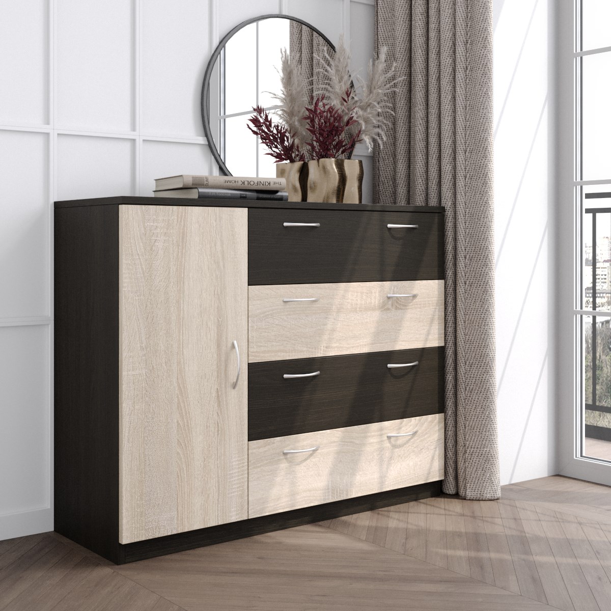 

Комод CИЧ 04К3 105x38x85 Венге\Дуб Сонома