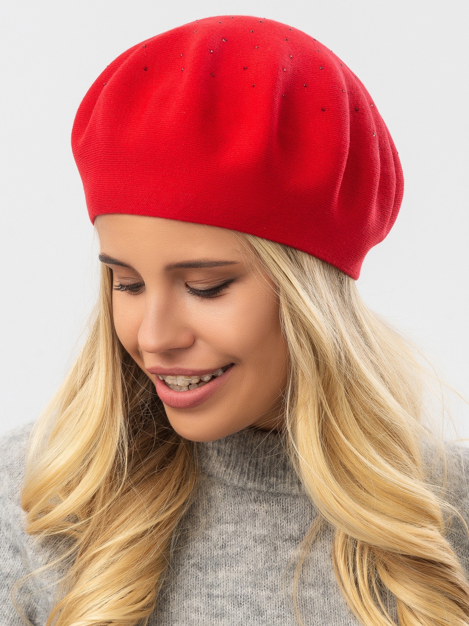 

Берет двойной стрейчевый женский Cо стразами W-Luxury 9260ST10-06 56см-58см Красный