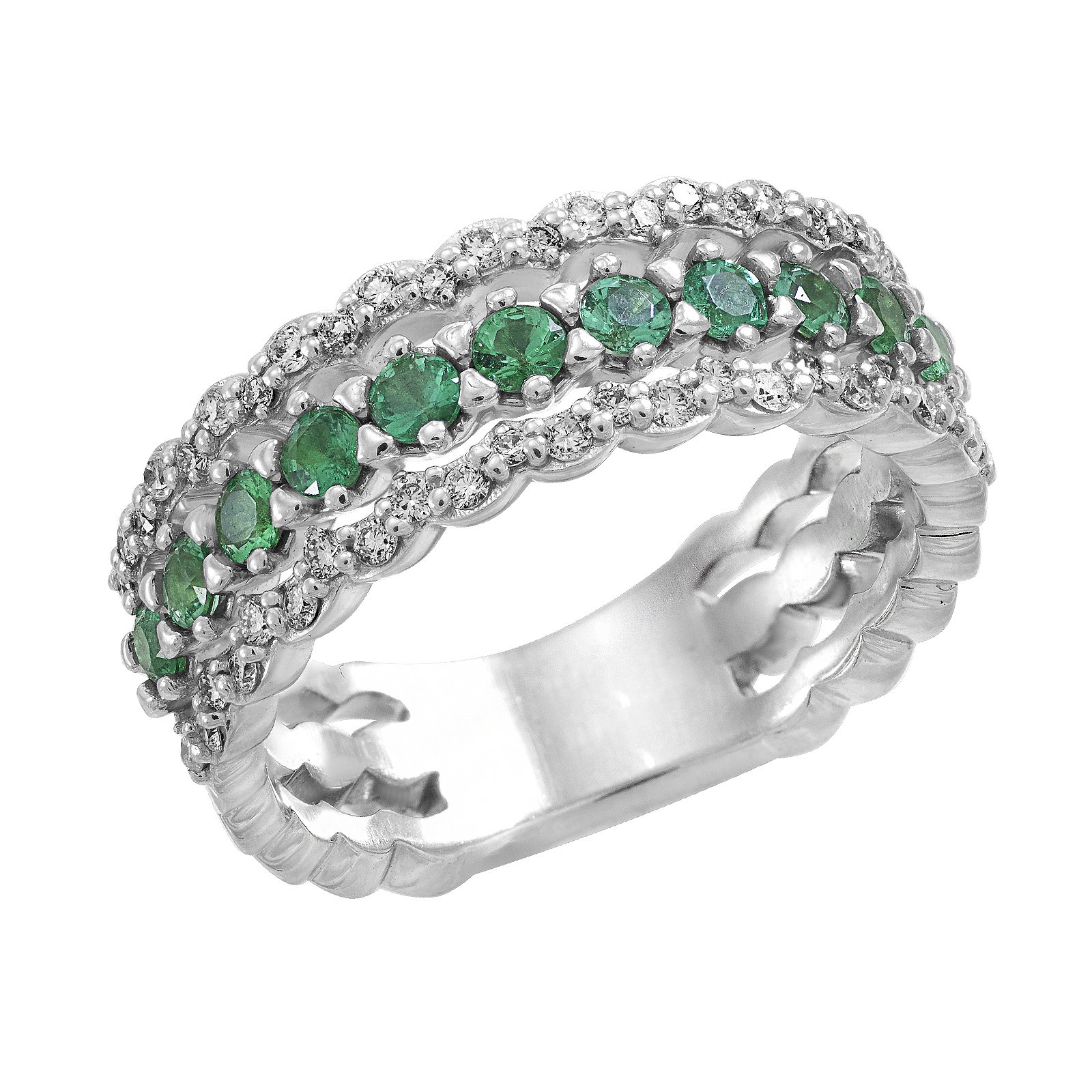 

Кольцо из белого золота с бриллиантами и изумрудами 1765958, размер 17