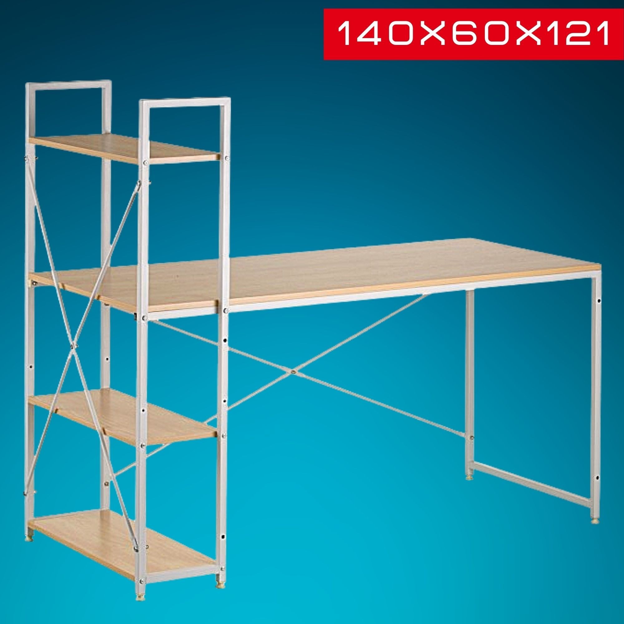 

Компьютерный Стол Лофт со Стеллажом 1400 x 600 x 719 х 1210 мм Cross Beige E6453 Рабочий Офисный стол для ноутбука Бежевый Письменный стол для офиса в стиле Loft