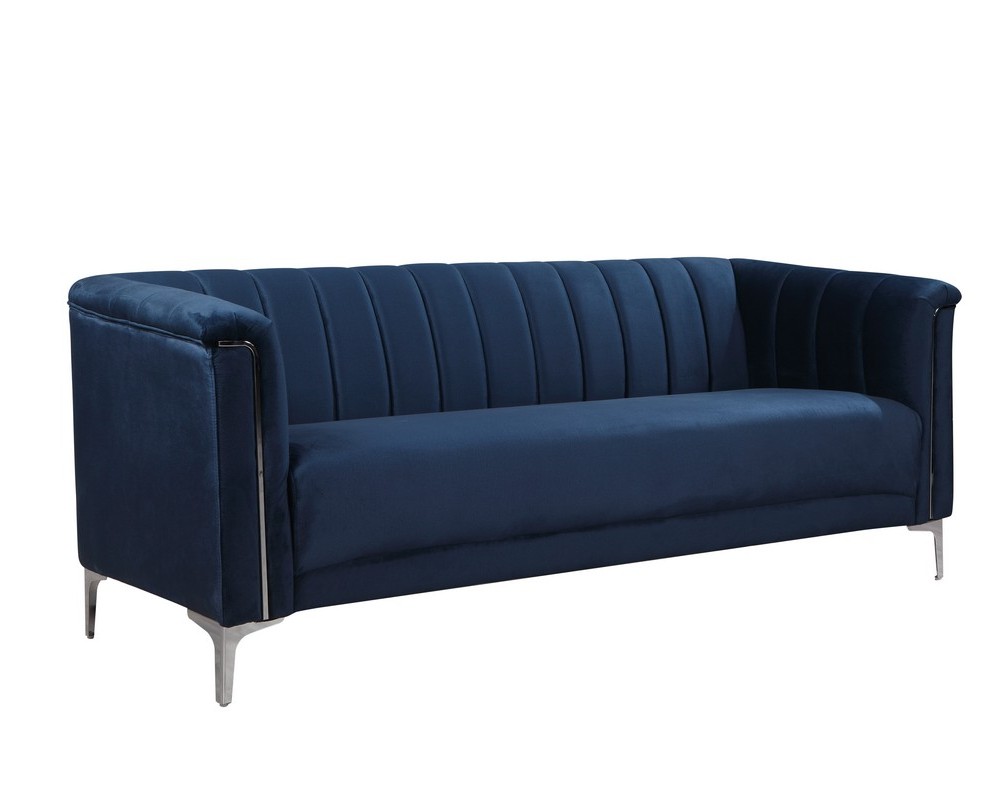

Диван-софа в гостиную, в кабинет, в офис Джованни нержавеющая сталь + дерево/ткань вельвет индиго Vetro Mebel