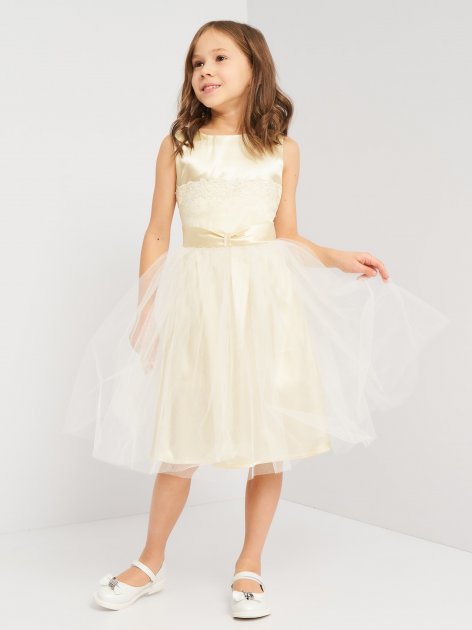 Акція на Дитяча літня святкова фатинова сукня для дівчинки Sasha 3865/3 104 см Айворі від Rozetka