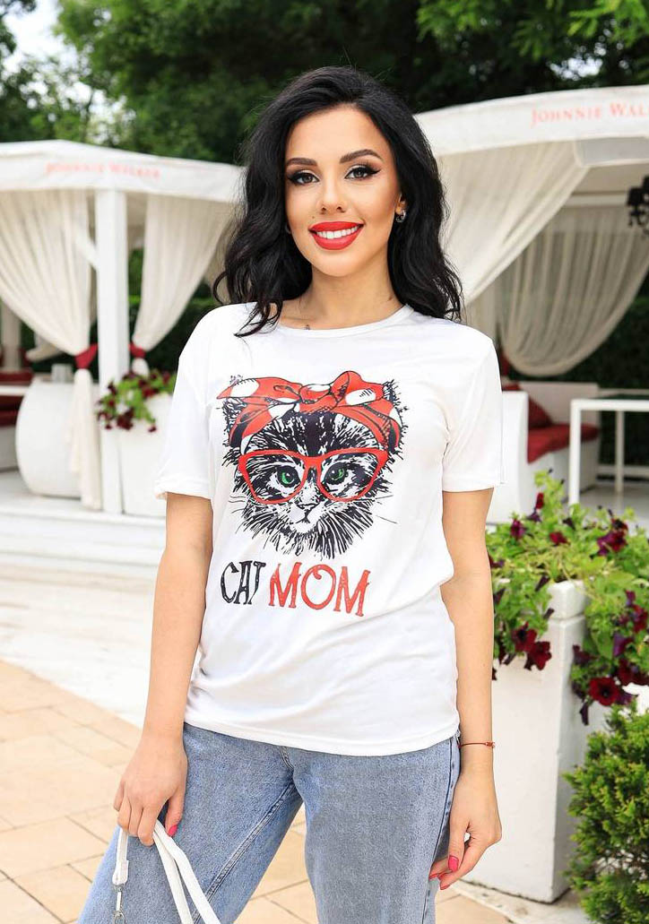 

Fashions • Футболка женская молодежная Cat Mom Fashions - белый (FD-5436-мас, Fashions • Футболка женская молодежная Cat Mom Fashions 42-46 белый (FD-5436-мас)