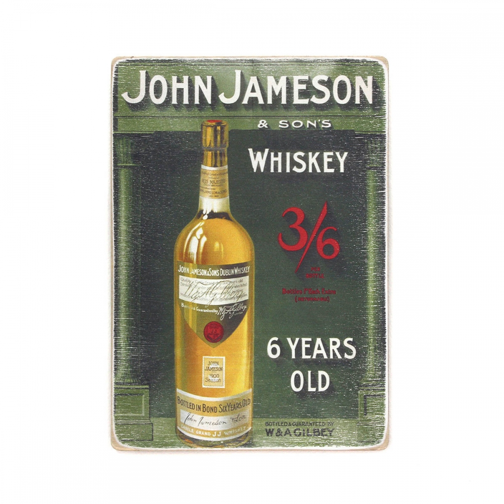 

Деревянный постер Алкоголь John Jameson and sons. Six year old whiskey bottle А2