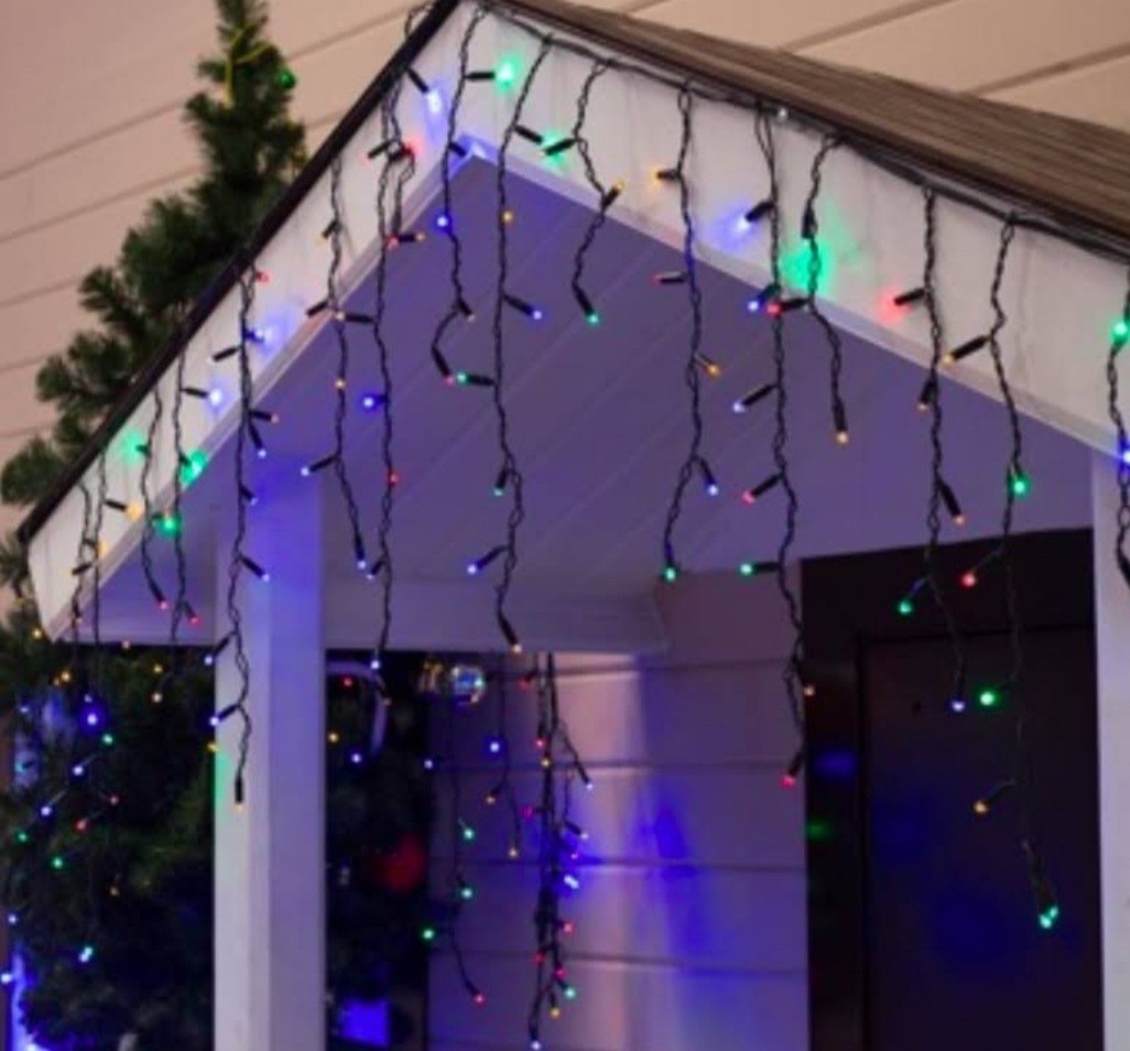 

Уличная гирлянда бахрома120 Led 5 м черный провод мульти цвет