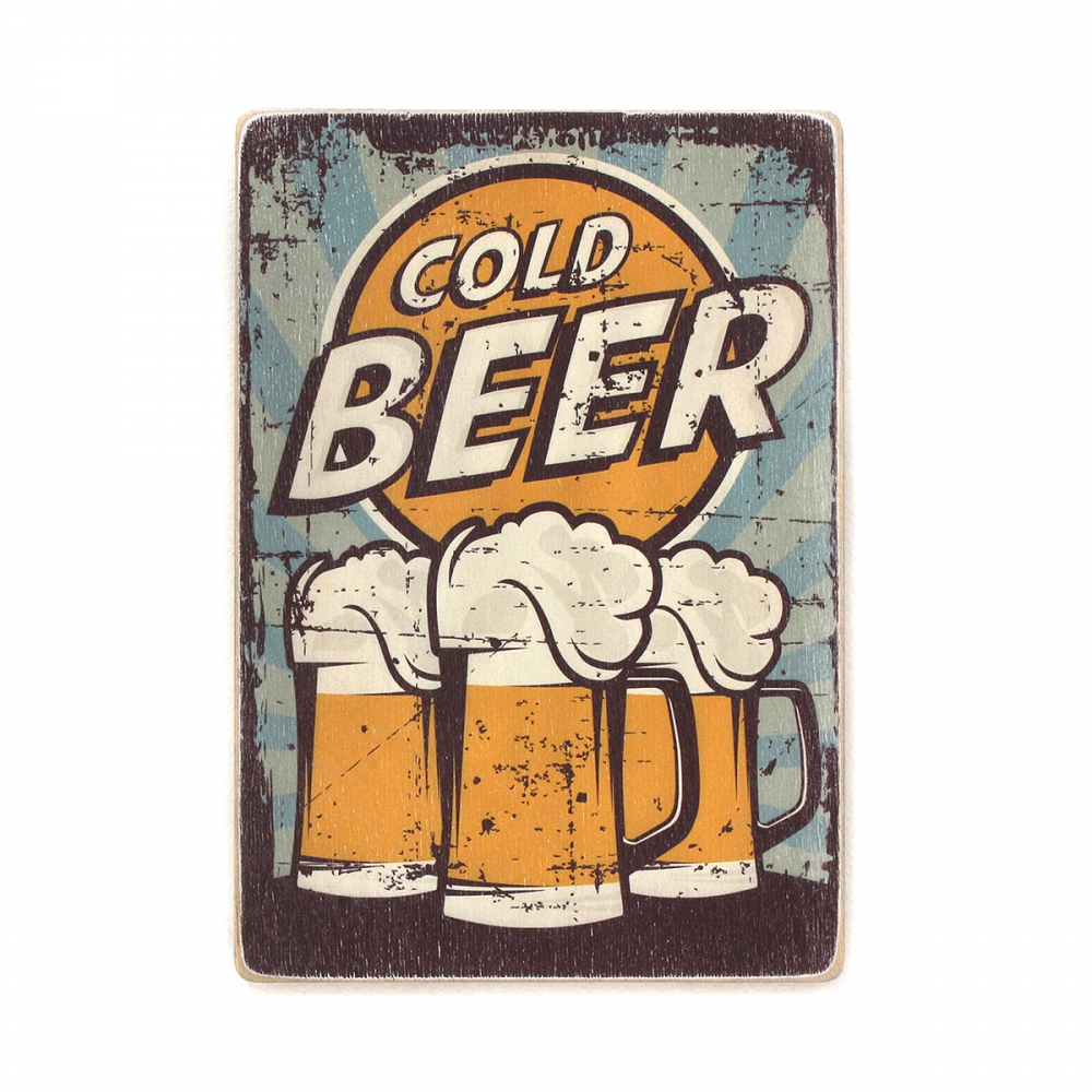 

Деревянный постер Алкоголь Cold beer. Blue background А2