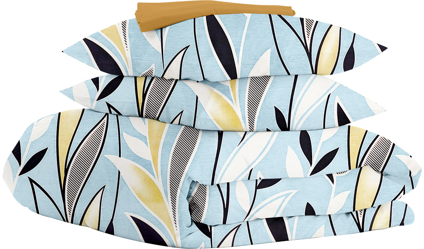 

Комплект семейного постельного белья Cosas на резинке Seaweed Blue Mustard 2x160x220 см