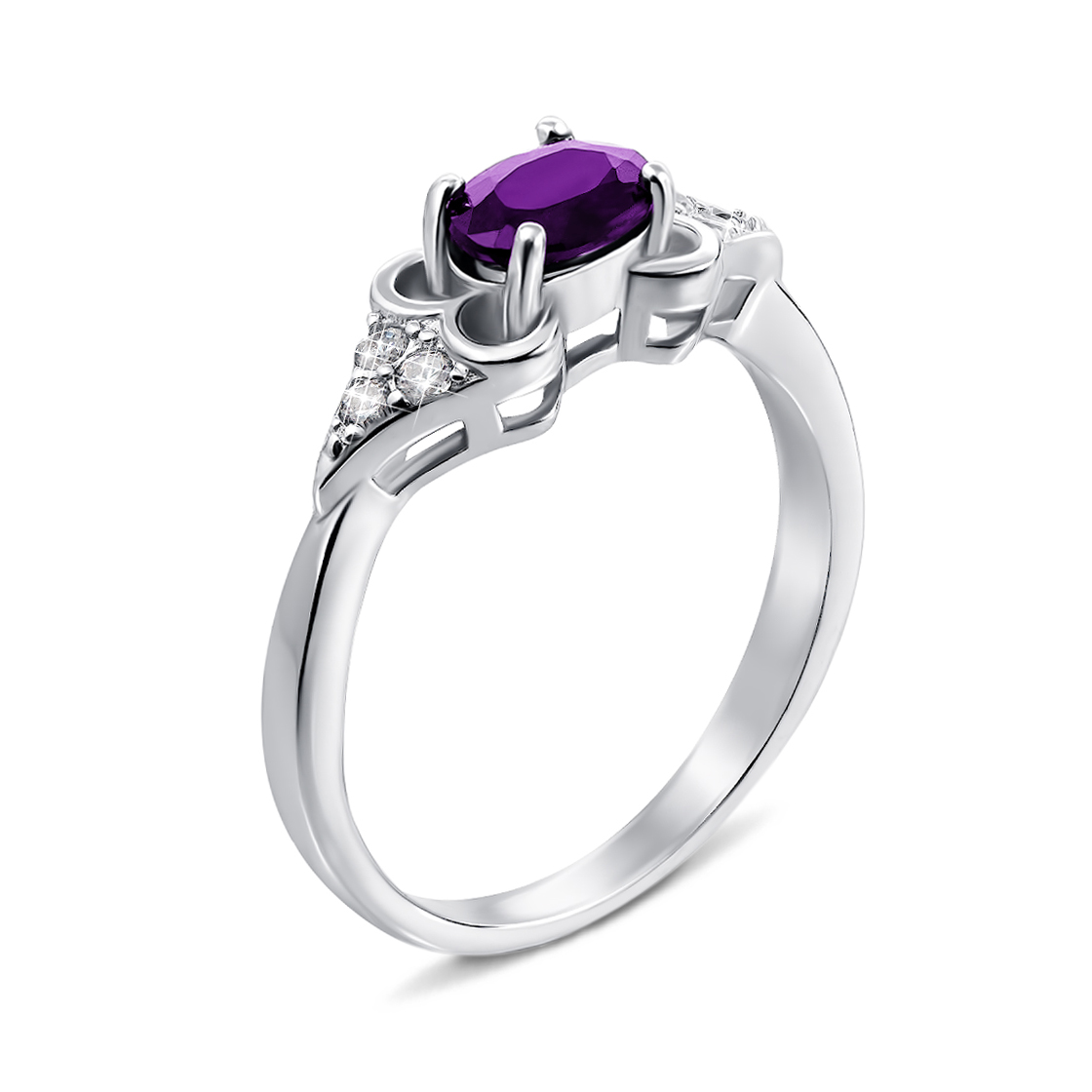 

Серебряное кольцо с аметистом и фианитами 000133482 17 размера