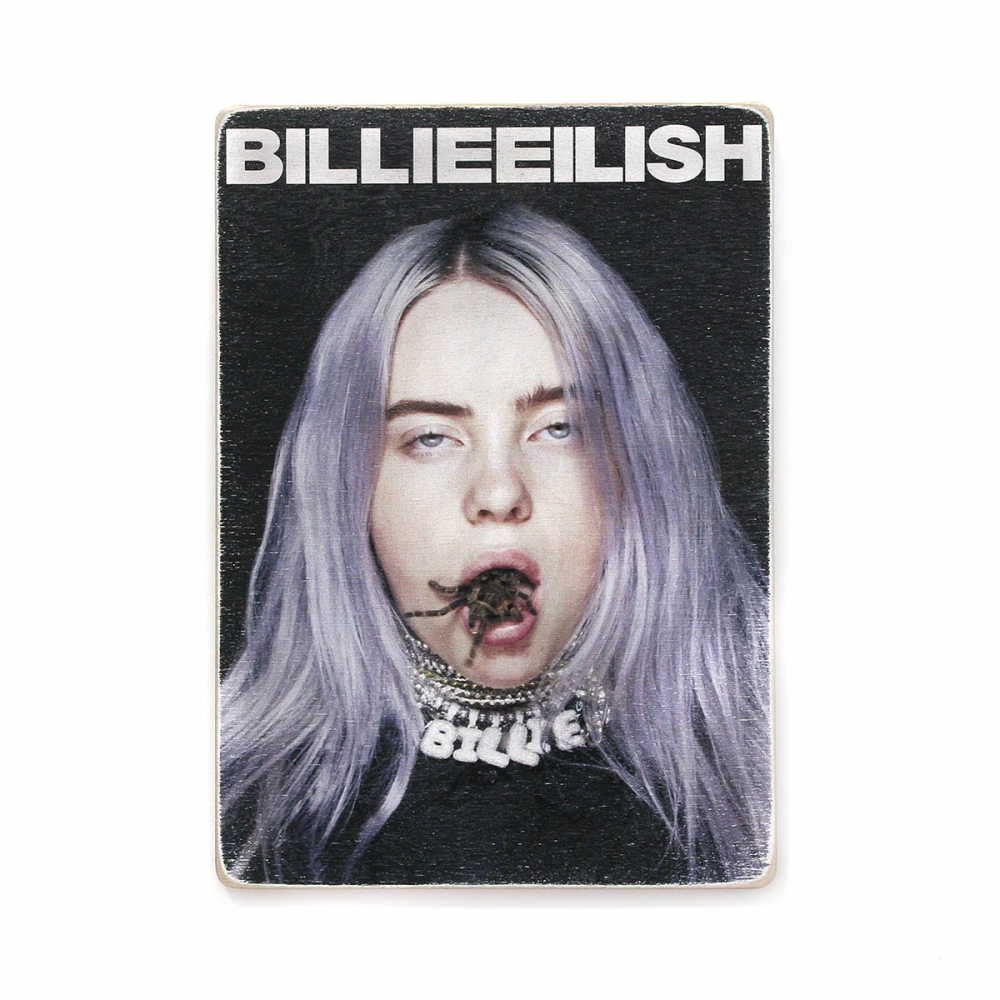 

Деревянный постер Музыка Billie Eilish. Билли Айлиш с пауком А1