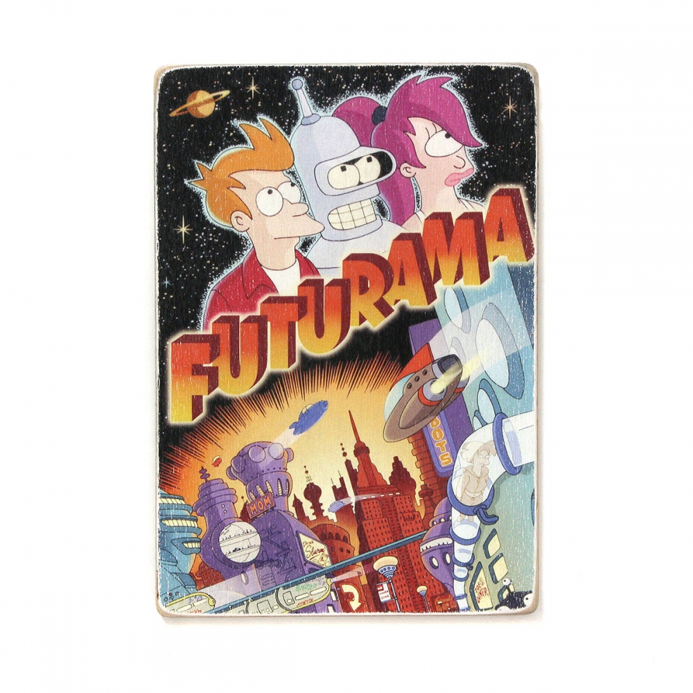

Деревянный постер Мультфильмы Futurama. Футурама. Бендер, Лила, Фрай А1