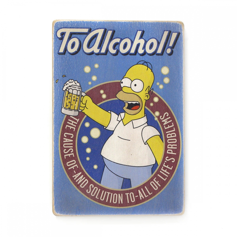 

Деревянный постер Мультфильмы The Simpsons. Гомер на голубом фоне. За алкоголь! А2