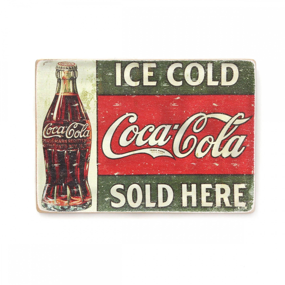 

Деревянный постер Для баров и кафе Ice cold Coca-Cola sold here А2