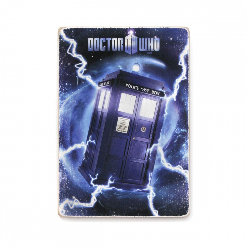 

Деревянный постер Фильмы и сериалы Doctor Who. Доктор Кто. Тардис и молнии А1