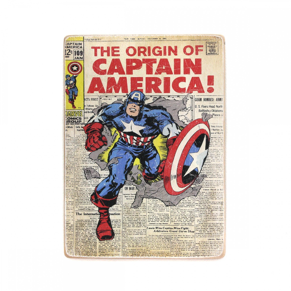 

Деревянный постер Супергерои Captain America. Капитан Америка бежит. Комикс А2