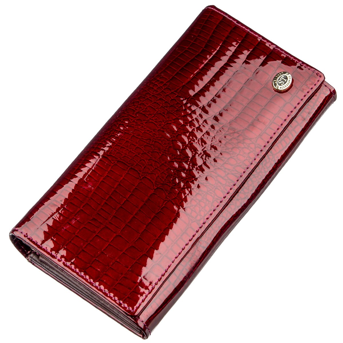 

Вместительный лаковый женский кошелек на кнопке ST Leather 18904 Бордовый