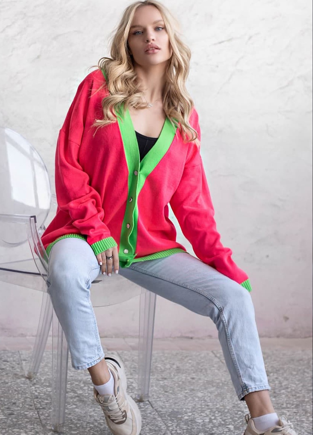 

Женский кардиган "Беатрис" TM Anika KR03C02 Onesize малиново-салатовый