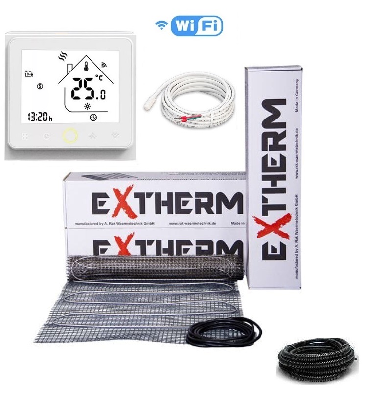 

Теплый пол EXTHERM нагревательный двухжильный мат ЕТ ЕСО 720 Ват 4 м² в комплекте с сенсорным WiFi терморегулятором (844489)