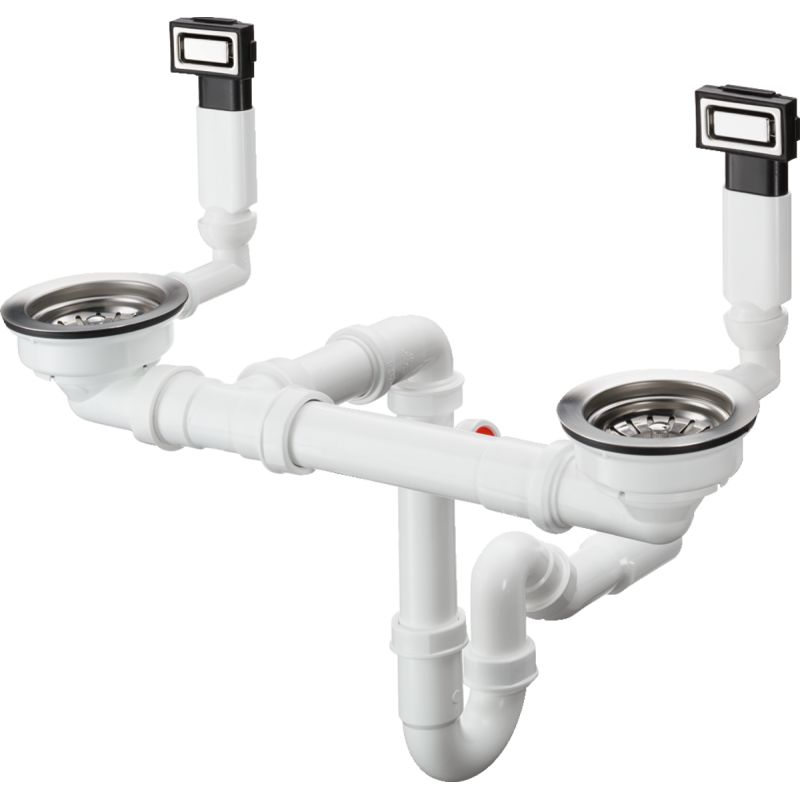 

Сифон с переливом для мойки Hansgrohe D15-10 на 2 чаши, стальной (43922800)