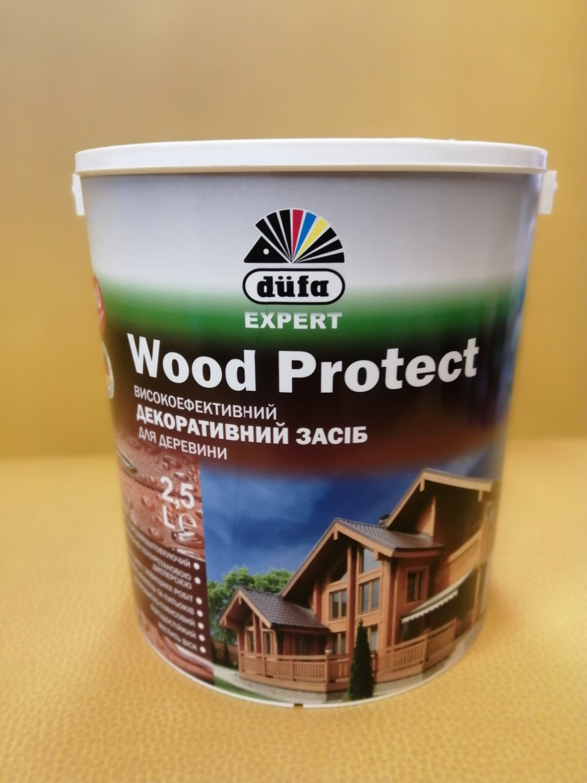 

Dufa Wood Protect ,высокоэффективное декоративное средство для древесины с воском, каштан, 2,5 л