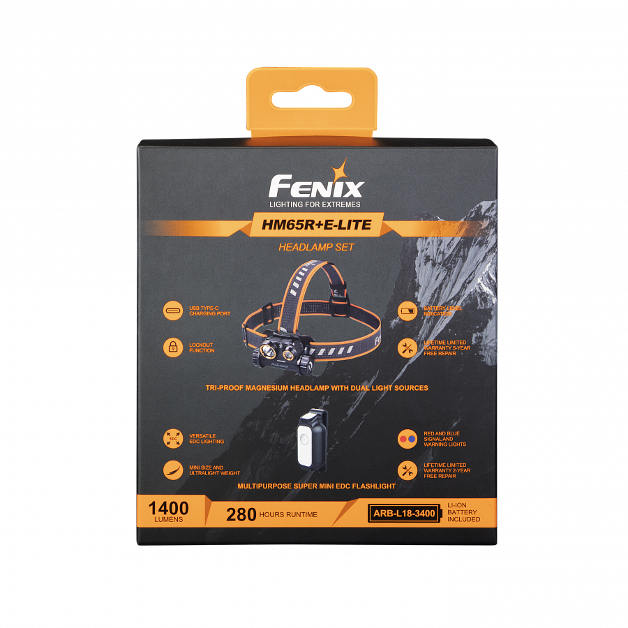 

Ліхтар налобний Fenix HM65R + Ліхтар універсальний Fenix E-LITE
