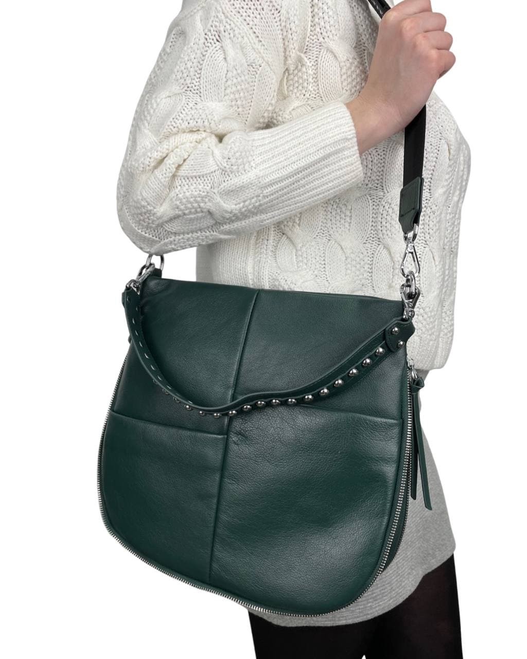 

Сумка женская кожаная Polina&Eiterou молния на дне Темно-зеленая