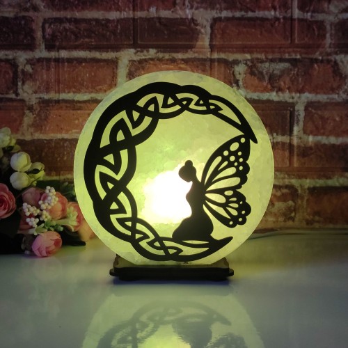 

Соляная лампа EcoDecorLamp круглая Фея на луне 2 ХДФ зелёная