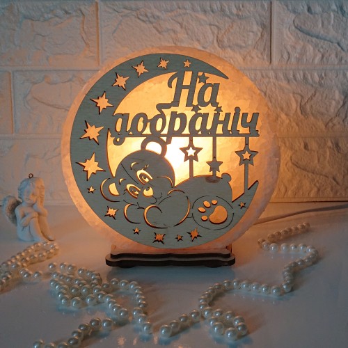 

Соляная лампа EcoDecorLamp круглая Мишка на луне желтый