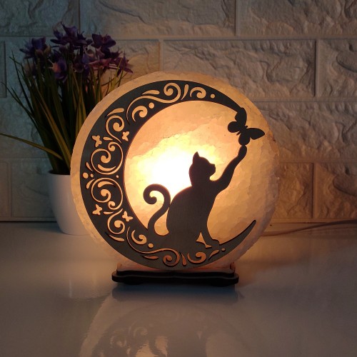 

Соляная лампа EcoDecorLamp круглая Кот и бабочка желтая