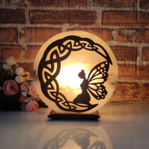 

Соляная лампа EcoDecorLamp круглая Фея на луне 2 ХДФ желтая