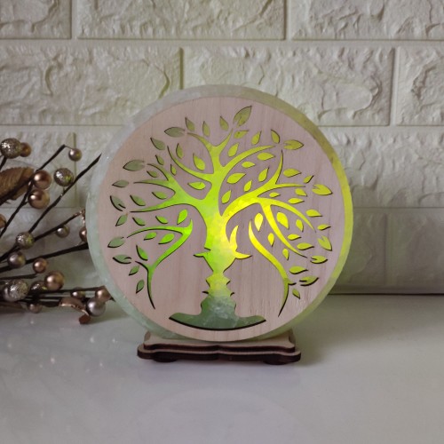 

Соляная лампа EcoDecorLamp круглая Лица дерево зелёная