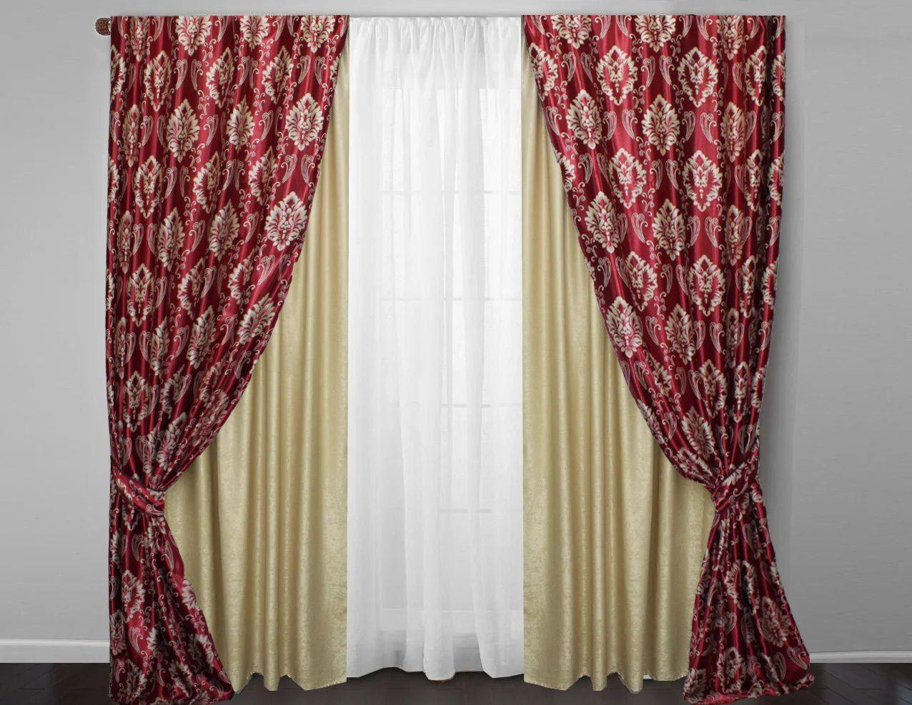

Шторы Chtextil блекаут, 4 готовые шторы Красный со светло бежевым
