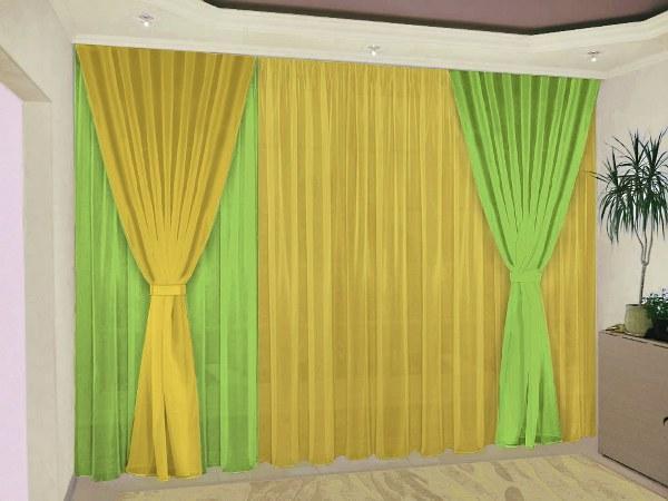 

Комплект штор и тюли Chtextil Салатовыцй с желтым Ширина карниза 2-2.5м