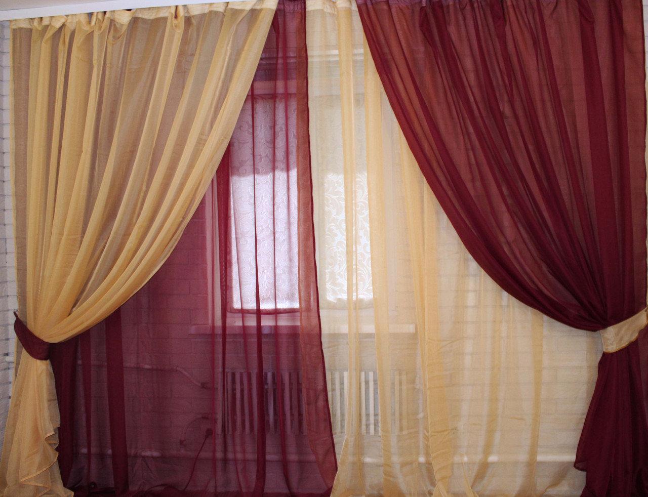 

Шторы Chtextil из шифона "Інь Янь" цвет бордовый с золотистым 2.5 м