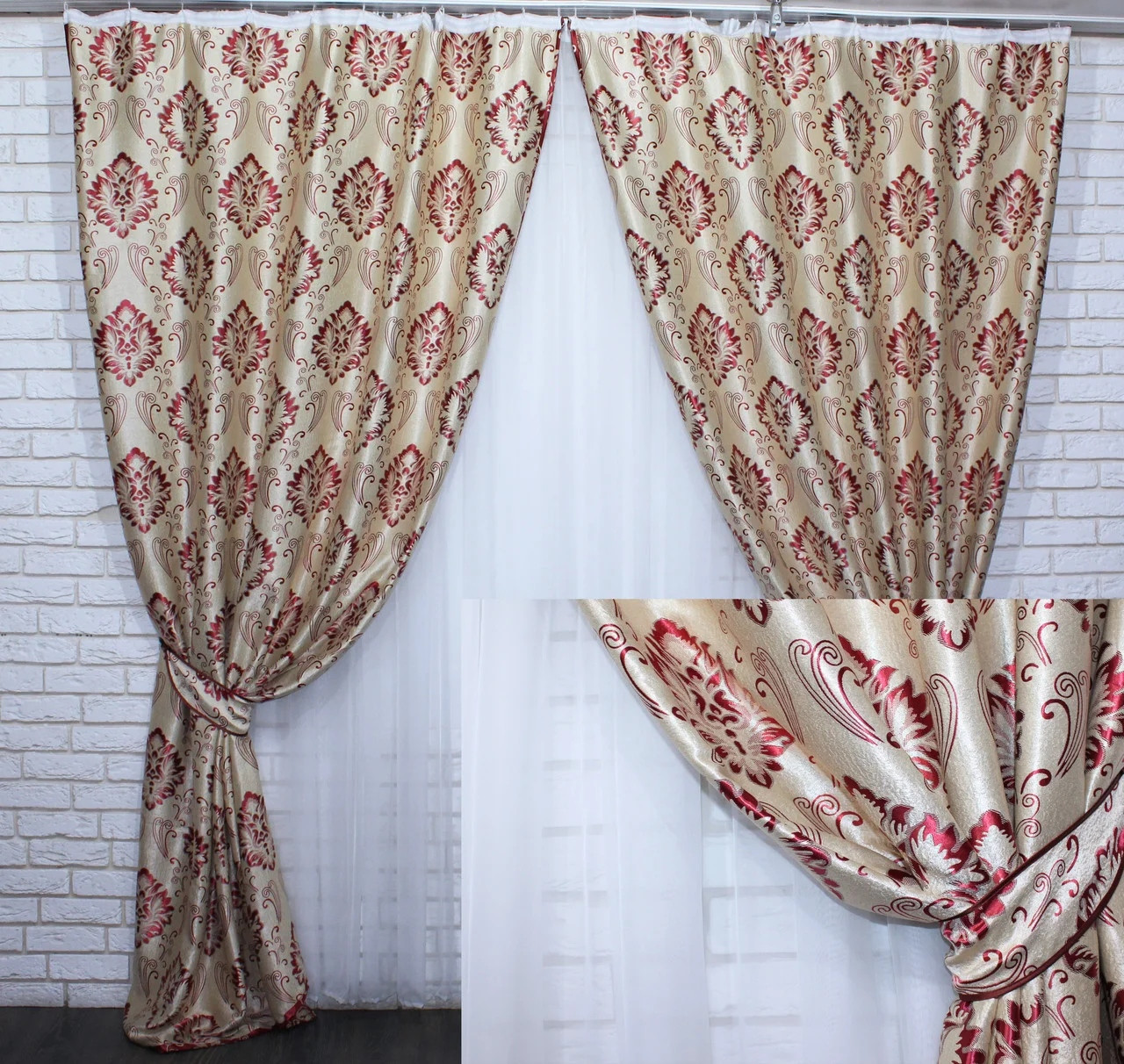 

Комплект штор Chtextil блэкаут Бежевый с бордовым Ширина каждой шторы по 2м