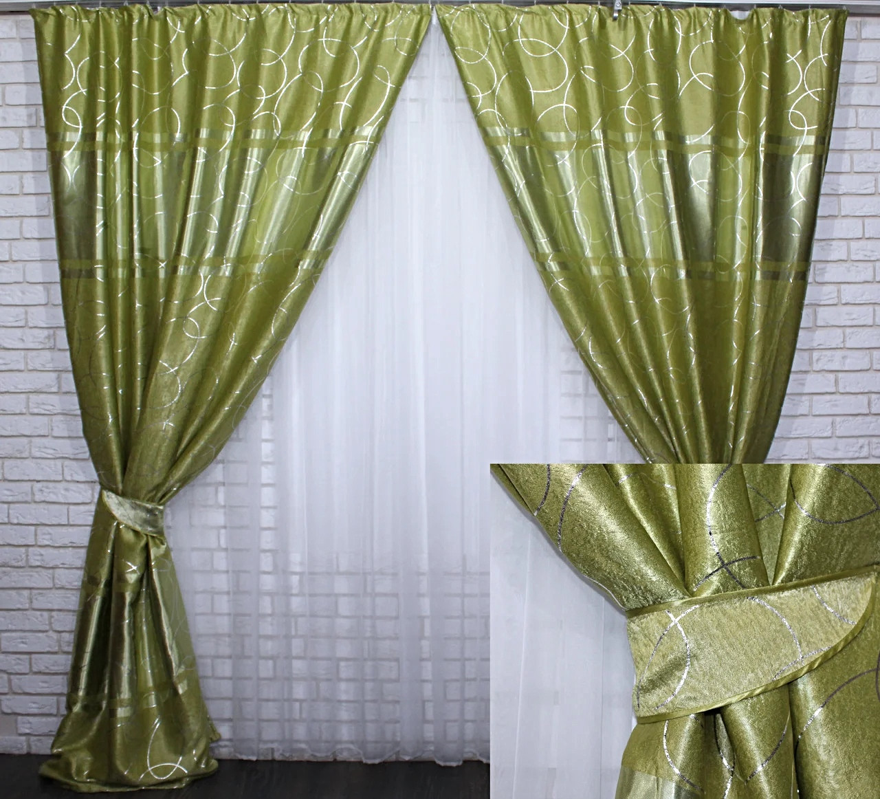 

Комплект штор Chtextil блэкаут, оливковый цвет Ширина каждой шторы по 2.5м