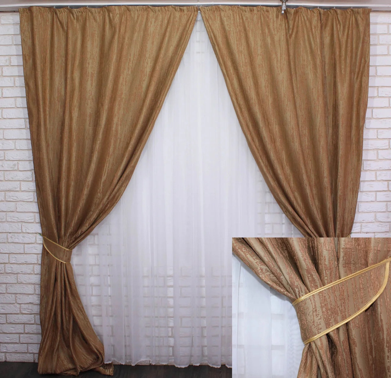 

Шторы Chtextil теракотового цвета, из ткани лен "Короед" Ширина каждой шторы по 1м