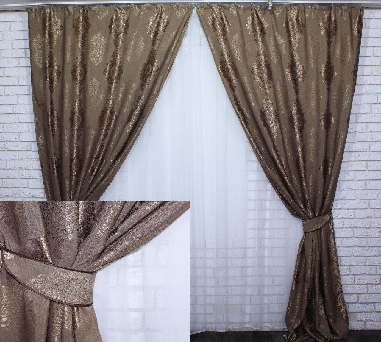 

Жакардовые шторы Chtextil "Корона" Коричневые Ширина каждой шторы по 2м.