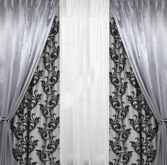 

Шторы Chtextil блекаут и атлас, 4 готовые шторы Серый