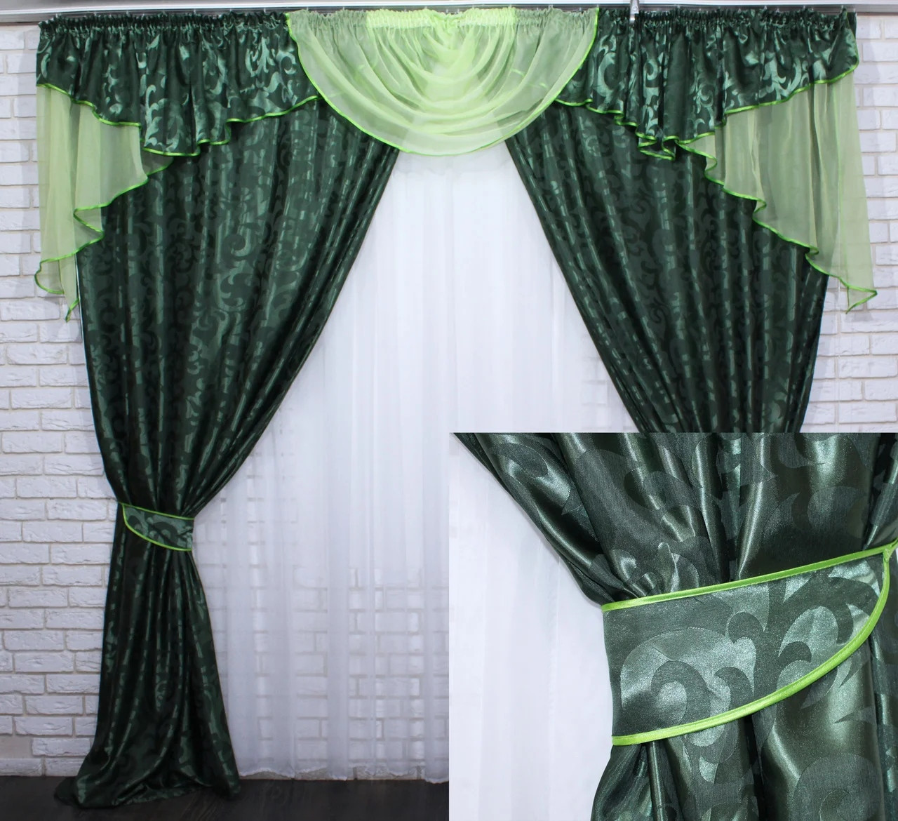 

Шторы с ламбрекеном Chtextil на карниз 3м. Зеленый