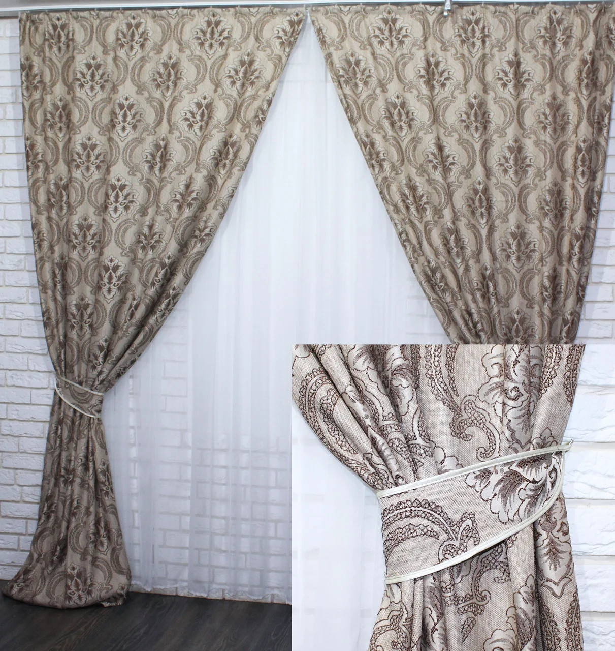 

Комплект штор Chtextil из ткани лён Бежевый с узором