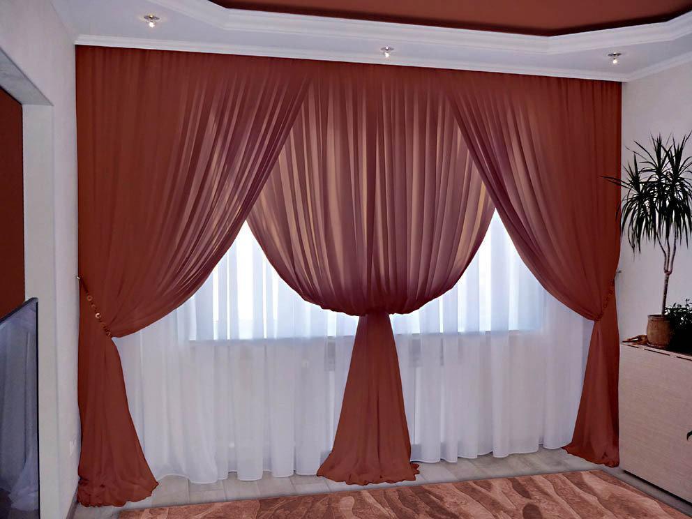 

Шторы Chtextil з шифона. 3 готовые шторы с подхватами Красный