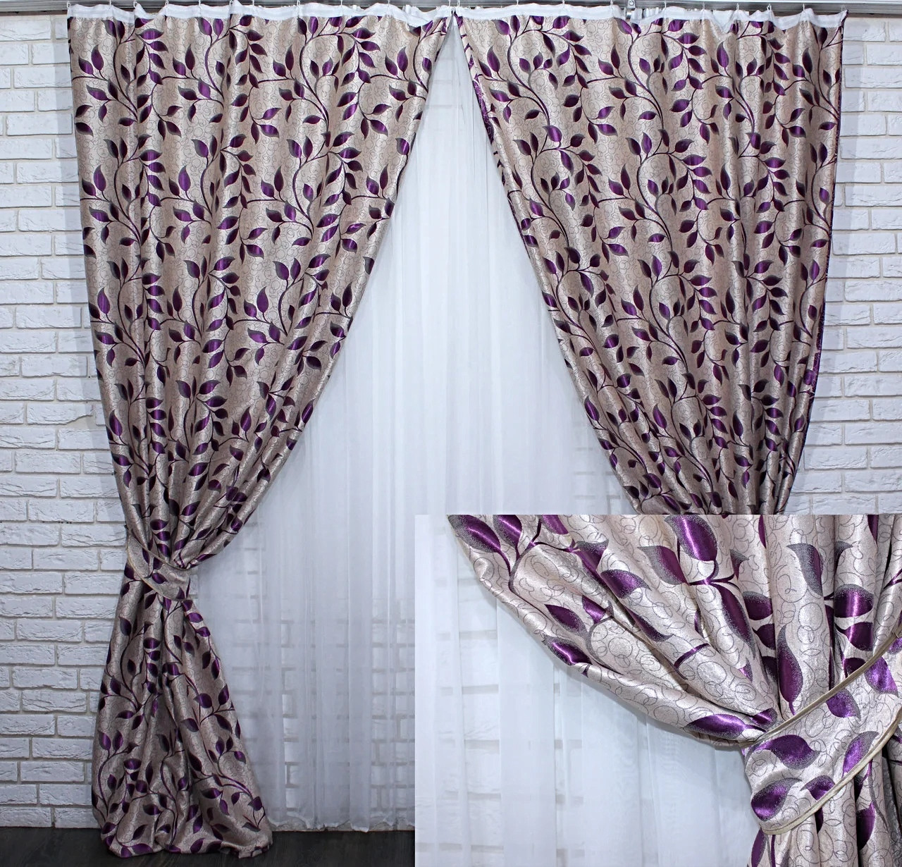 

Комплект штор Chtextil блэкаут с сиреневым узором