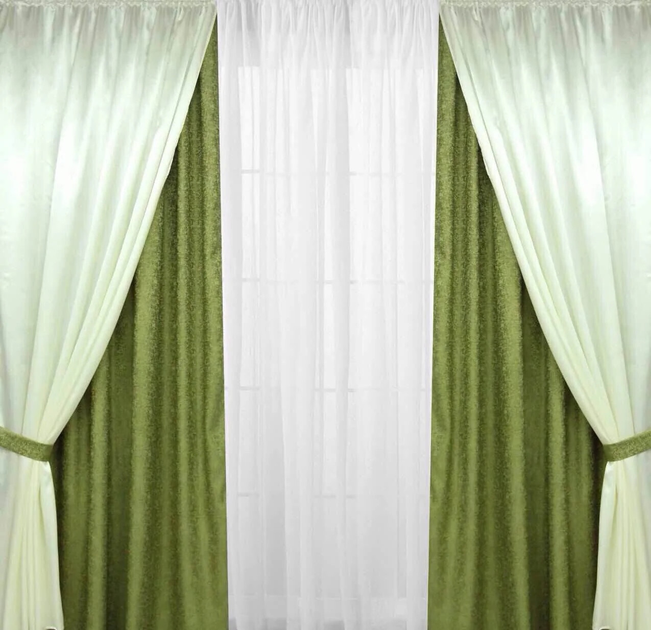

Шторы Chtextil из жаккарда, 4 готовые шторы Зеленый с белым