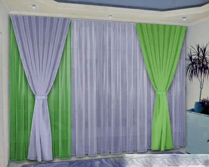

Комплект штор и тюли Chtextil На карниз 2-2.5м Зеленый с бьелым