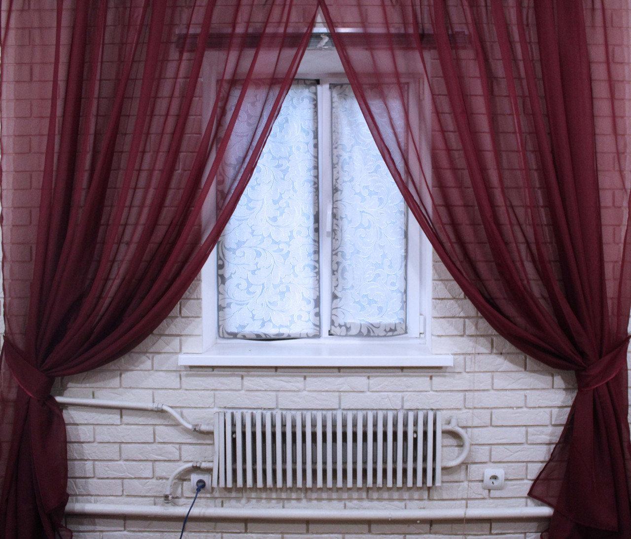 

Шторы Chtextil из шифона Бордовый Ширина каждой шторы по 2.5м