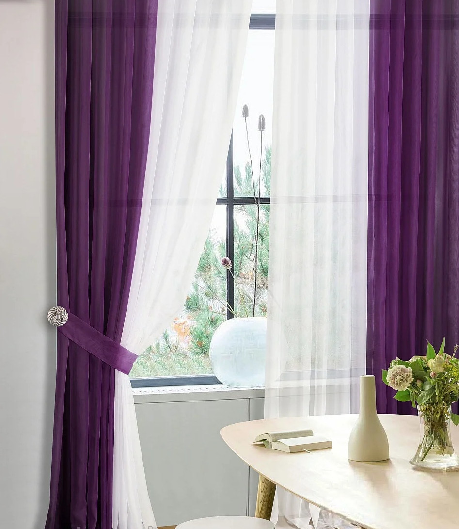 

Шторы Chtextil из шифона фиолетового цвета На карниз 3м