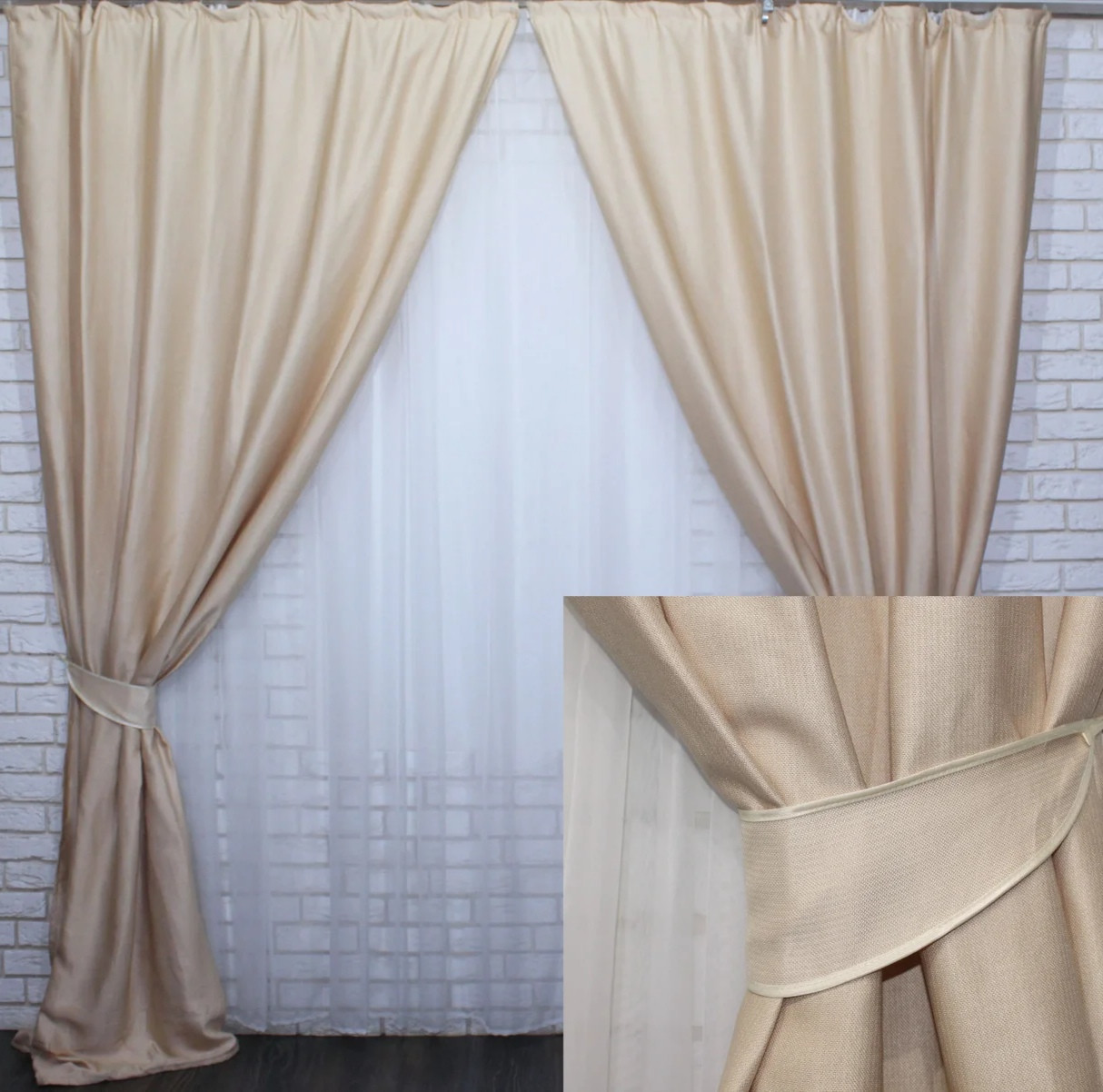 

Комплект штор Chtextil из ткани лён Бежевый без узора
