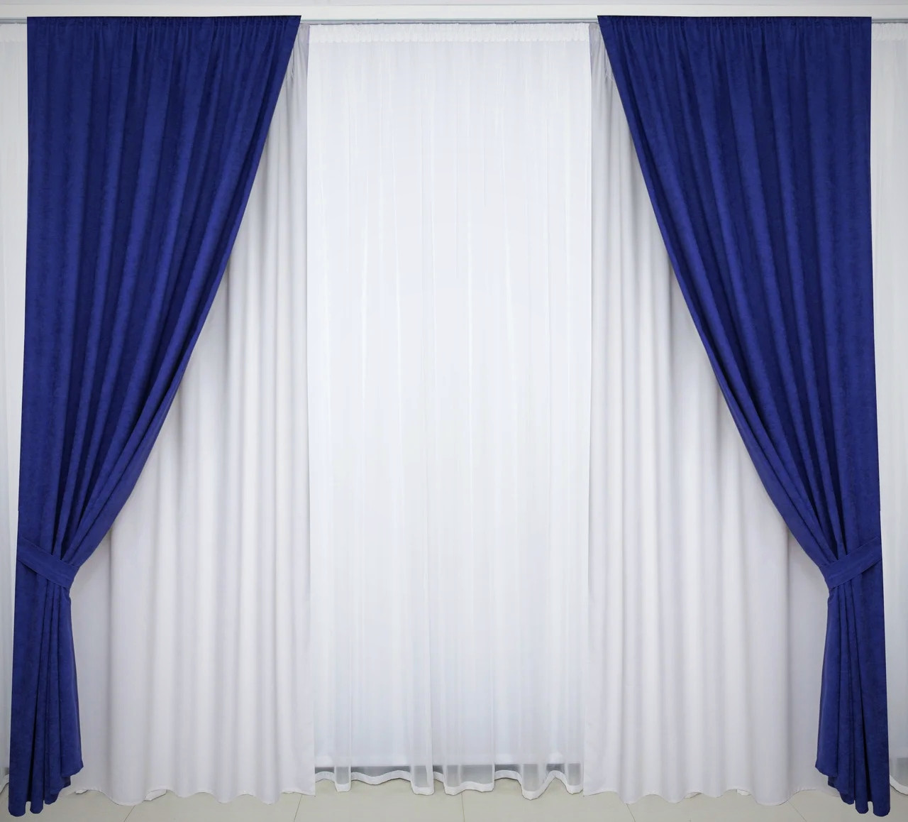 

Шторы Chtextil из жаккарда, 4 готовые шторы Синий с белым