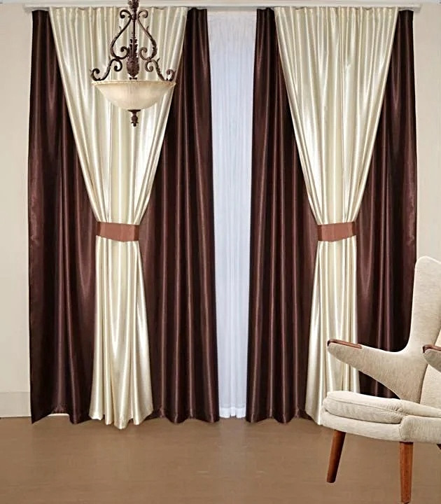 

Шторы Chtextil из атласа, 4 готовые шторы Коричневый