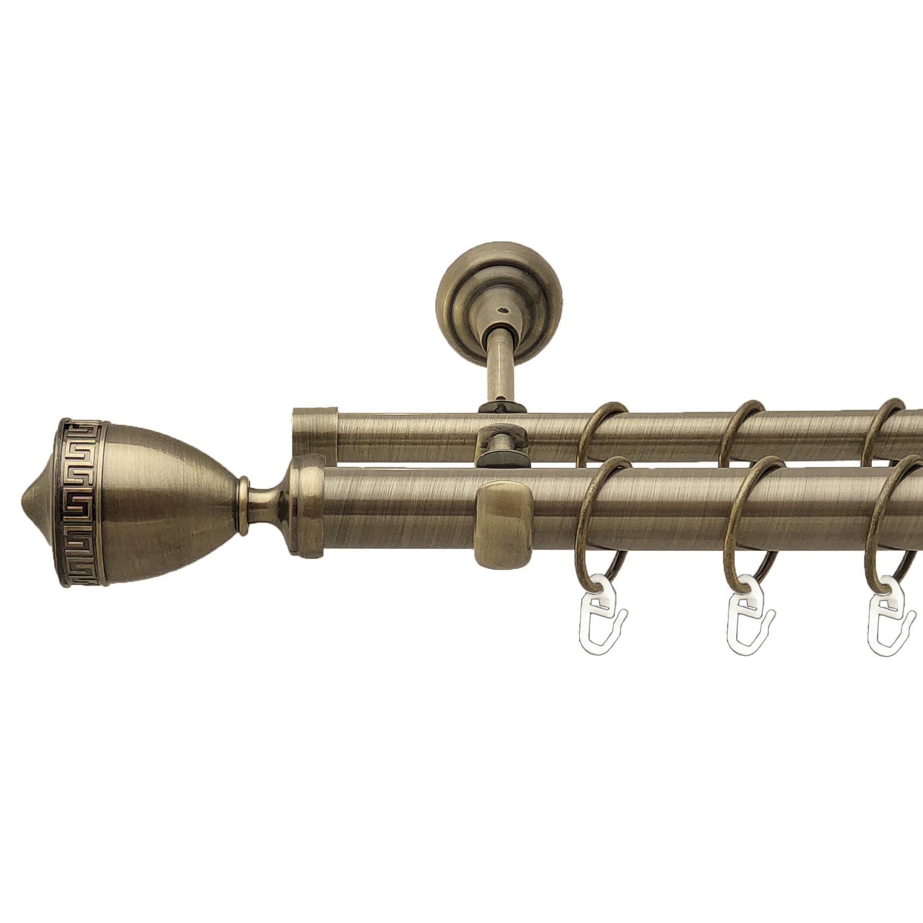 

Карниз Orvit Афіна металевий дворядний відкритий гладка труба кільце металеве Антик 25\16 мм 200 см